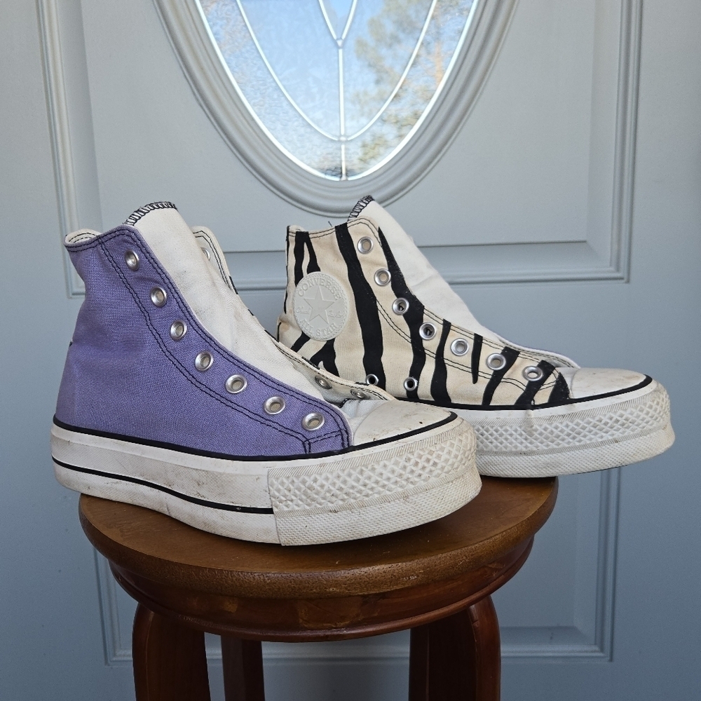 Converse Platform High Top Sneakers in Purple and Black-White Zebra